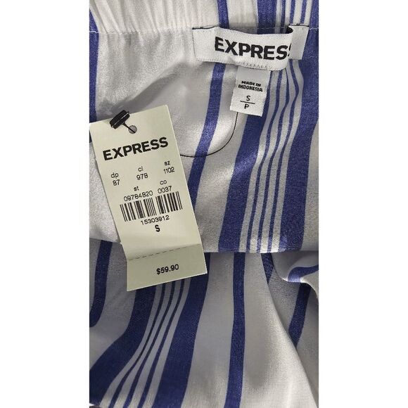 Express Ruffle White and Blue Long Sleeve Cold Shoulder Halter Top Small - Picture 4 of 6